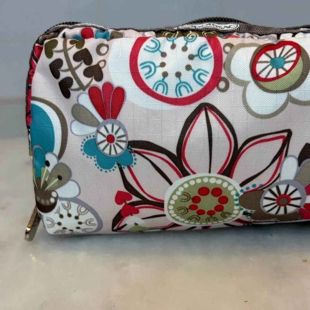 LeSportsac Fantazmic Floral Brown Pouch Cosmetic Bag Travel Organizer Y2K Nylon